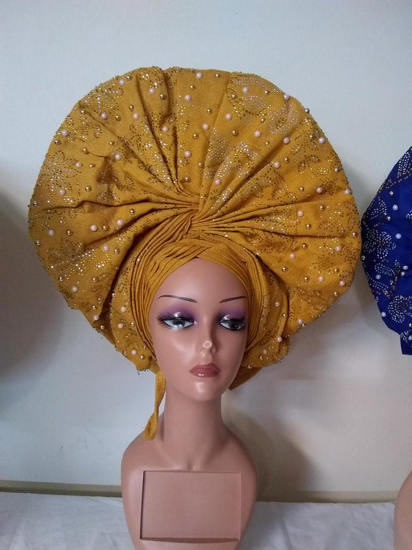 GOLD AUTO GELE HEADTIE ASO OKE