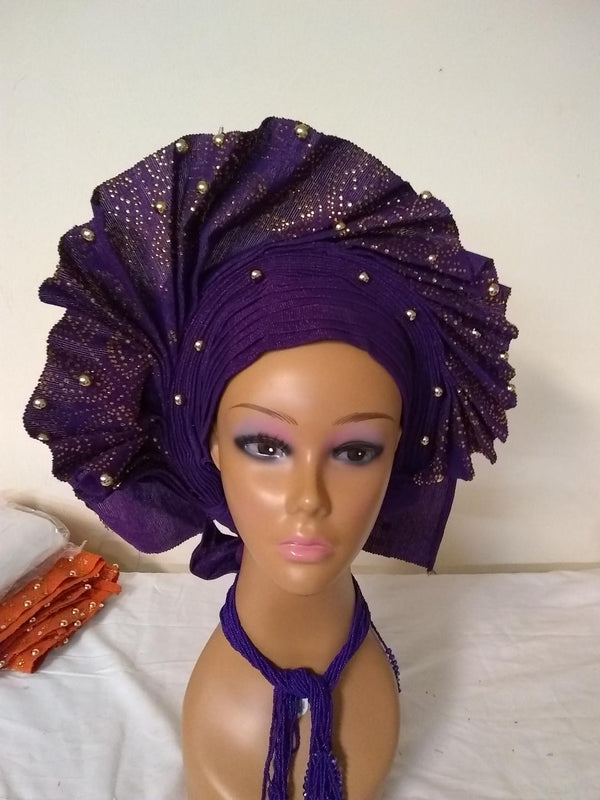 PURPLE HEAD WRAP AUTO GELE - Ladybee Swiss Lace