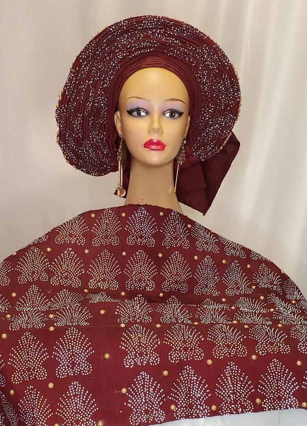 ASO OKE BRIDAL COMPLETE SET READYMADE HEADTIE