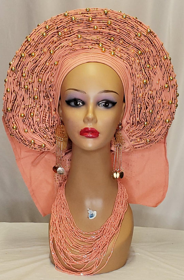 PEACH ASO OKE HEADTIE READYMADE HEADTIE