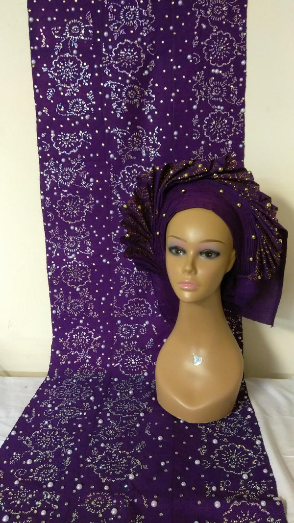 FULLY STONE HEADTIE WITH SHOUDER SHAWL - Ladybee Swiss Lace
