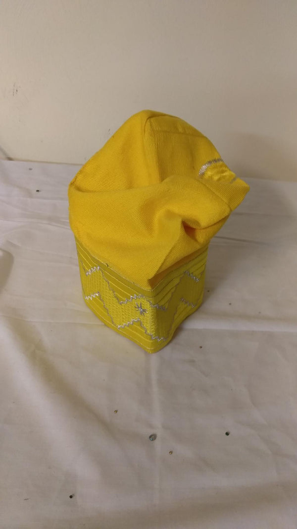 YELLOW Nigerian Traditional  Native  Wear Men Cap for Traditional Ceremoneis - Ladybee Swiss Lace