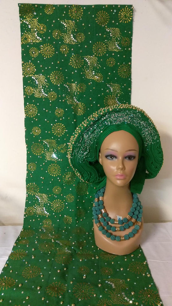 BEAUTIFUL GREEN SET OF HEADTIE WITH SHOULDER SHAW - Ladybee Swiss Lace