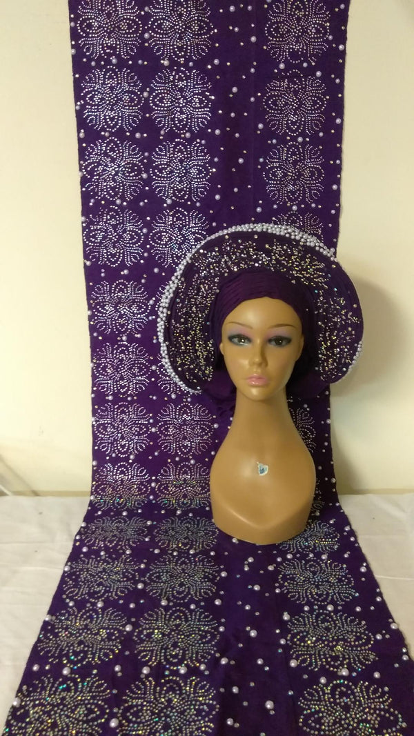 FULLY STONE HEADTIE WITH SHOLDER SHAWL - Ladybee Swiss Lace