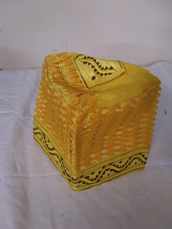Yellow Nigerian Traditional  Native  Wear Men Cap for Traditional Ceremoneis - Ladybee Swiss Lace