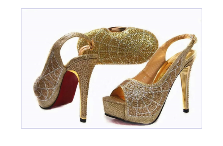 Gold Shoes & Bag - Ladybee Swiss Lace