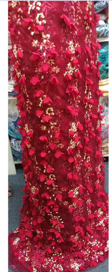 Beautiful Classic Burgundy/Gold 3D Fabric - Ladybee Swiss Lace