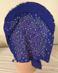 Fully stone shifting front Auto Gele loaded with stone and pearls - Ladybee Swiss Lace