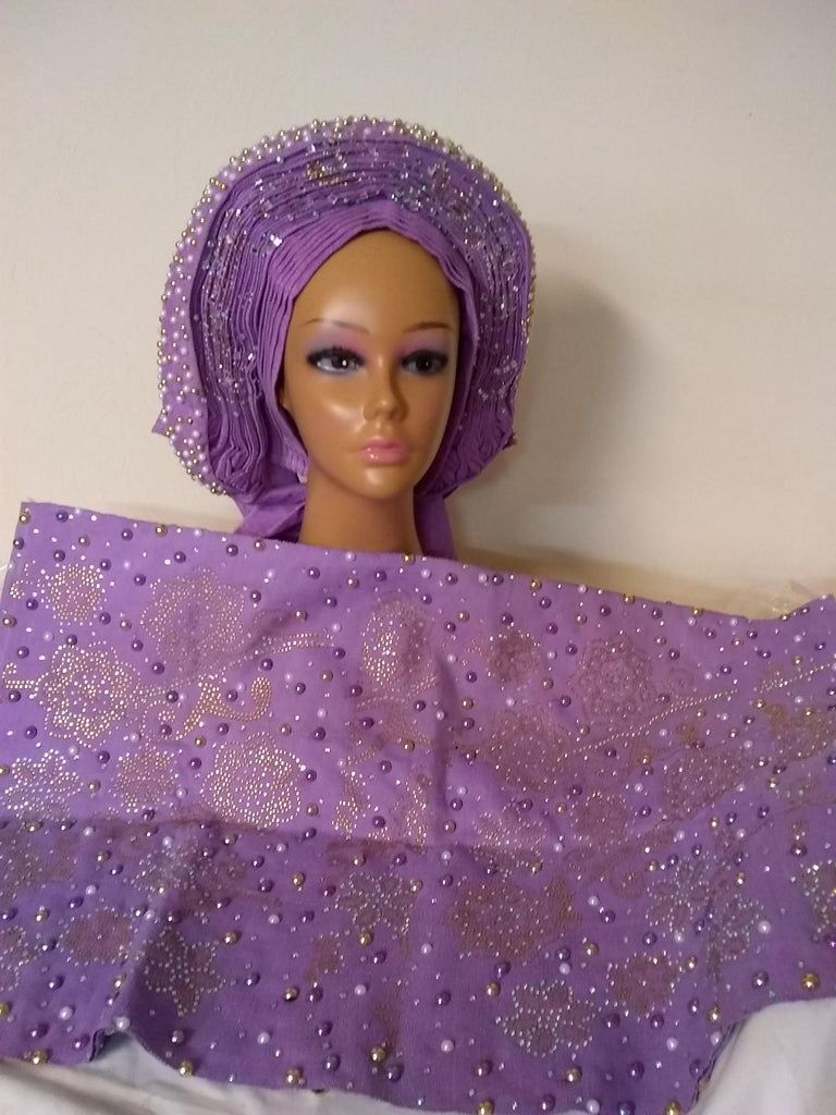 Lilac Head Tie with Ipele - Ladybee Swiss Lace