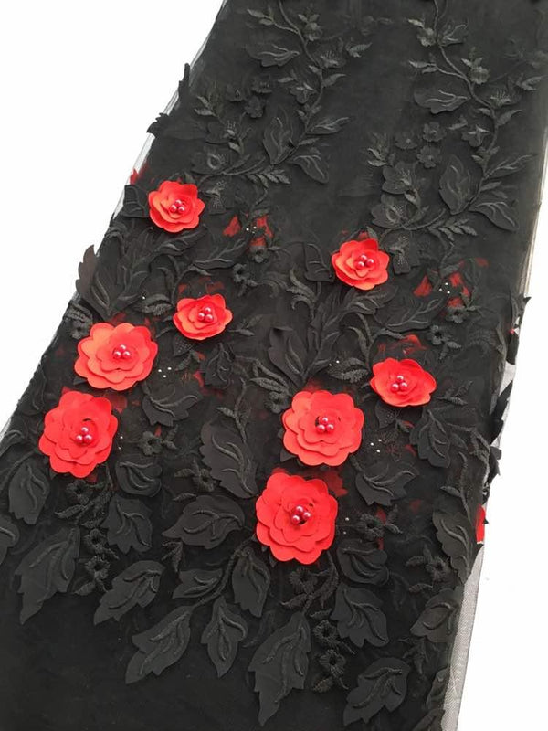 Mixed Flowers 3D Fabric - Ladybee Swiss Lace