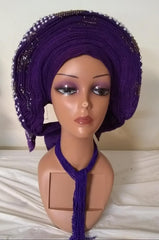 Ready -to wear Embellished with Pearls Headtie - Ladybee Swiss Lace