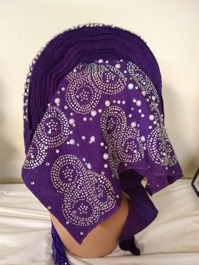 Ready -to wear Embellished with Pearls Headtie - Ladybee Swiss Lace