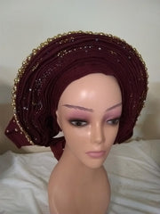 Ready -to wear Embellished with Pearls Headtie - Ladybee Swiss Lace