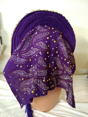 Ready -to wear Embellished with Pearls Headtie - Ladybee Swiss Lace