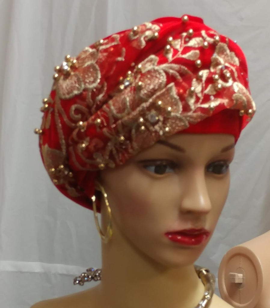 Red Turban Cap - Ladybee Swiss Lace