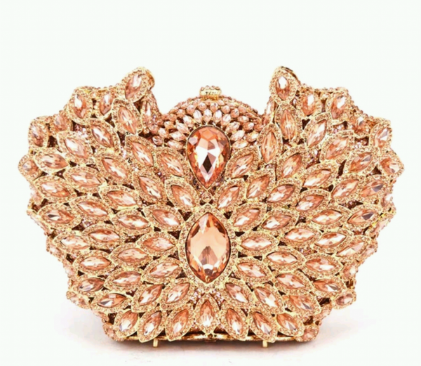 Peach gold clutch purse - Ladybee Swiss Lace