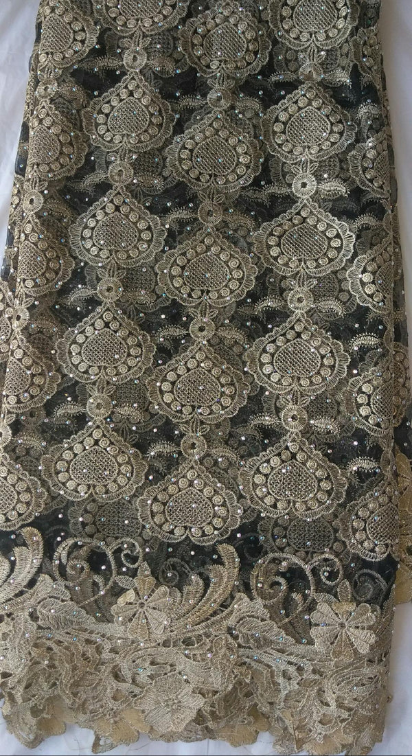 Black& Gold French Lace Fabric - Ladybee Swiss Lace