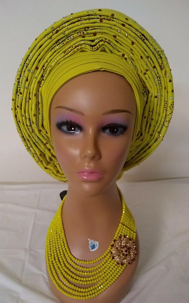 YELLOW AUTO GELE WITH CAP - Ladybee Swiss Lace