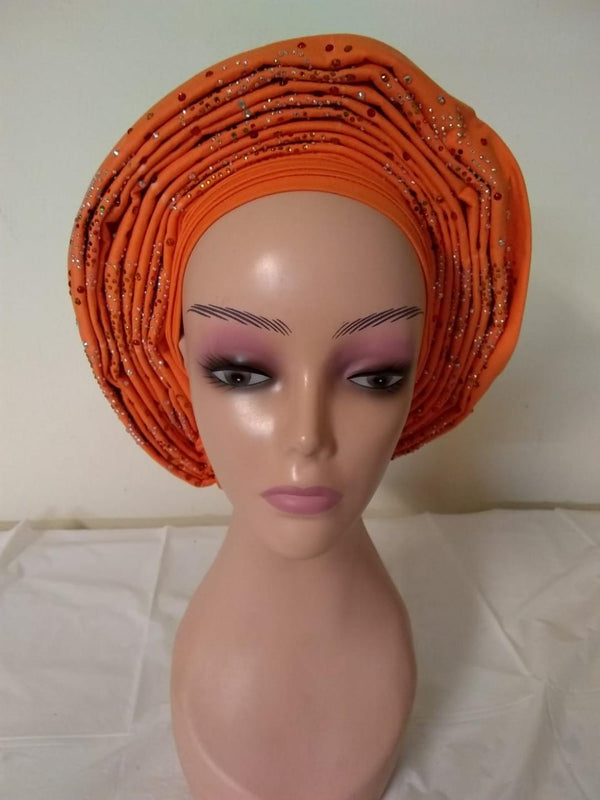 ORANGE AUTO HEADTIE WITH CAP - Ladybee Swiss Lace