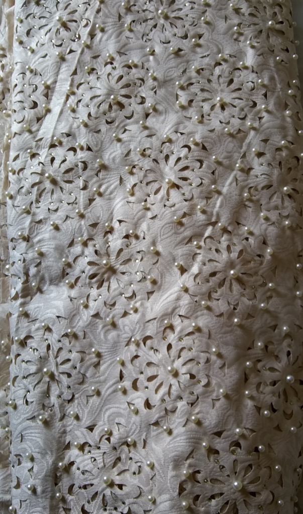 Fully Beaded Lace Cut Fabric - Ladybee Swiss Lace
