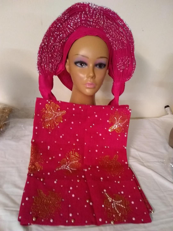 PINK SET OF AUTO GELE HEADTIE WITH IPELE - Ladybee Swiss Lace