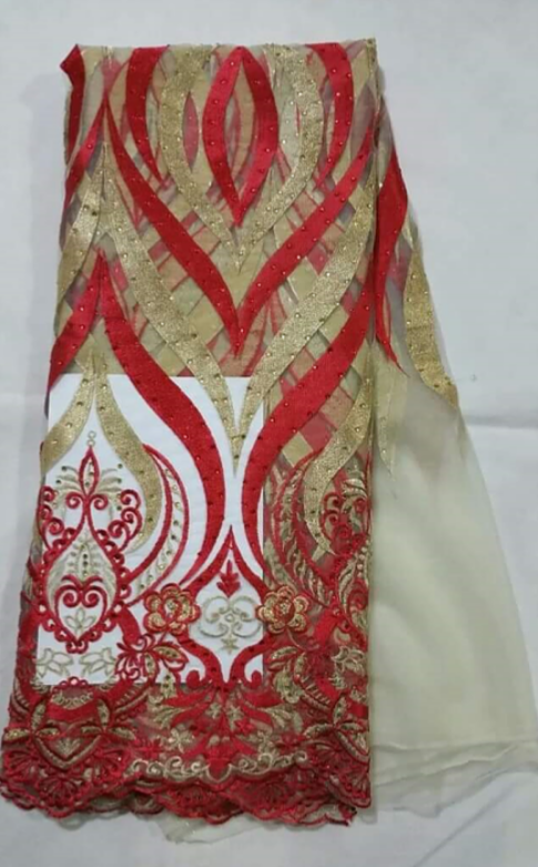 Gold/Red Tulle French Lace - Ladybee Swiss Lace