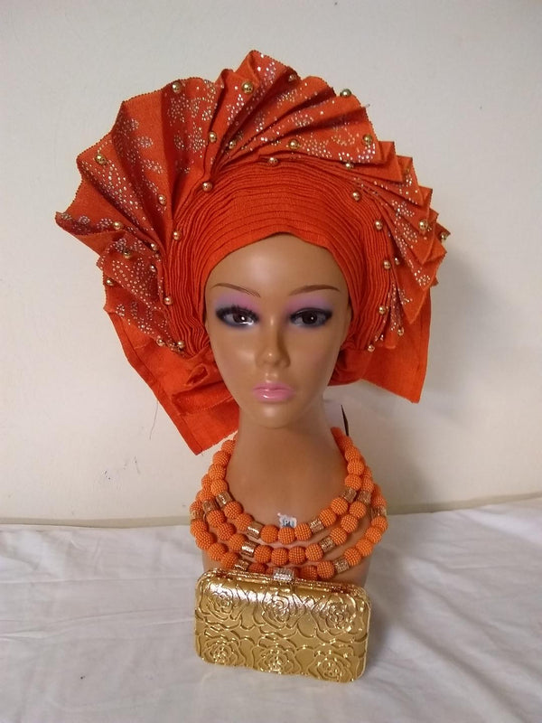 ORANGE AUTO FAN GELE HEAD TIE - Ladybee Swiss Lace