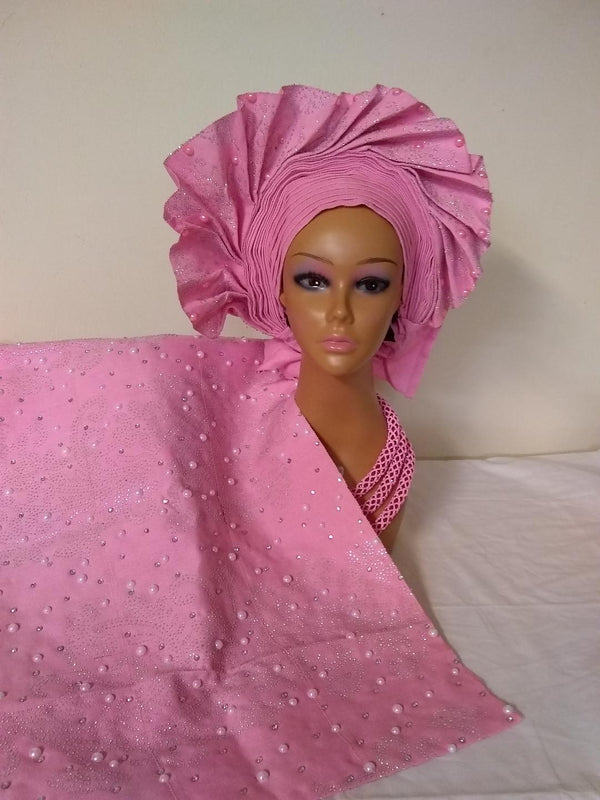 FAN AUTO GELE HEAD TIE WITH SHOUDER SHAWL - Ladybee Swiss Lace