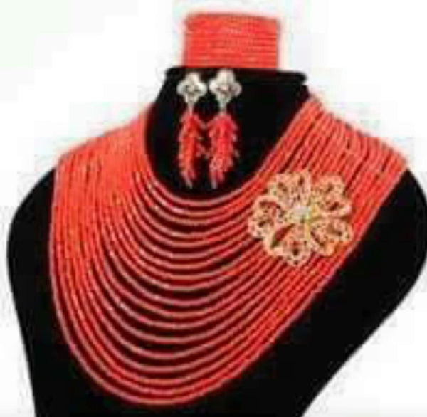 Lovely Red Beads Set - Ladybee Swiss Lace