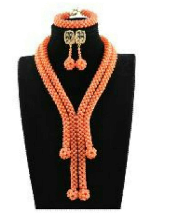 Elegant Bridal Coral Beads Set - Ladybee Swiss Lace