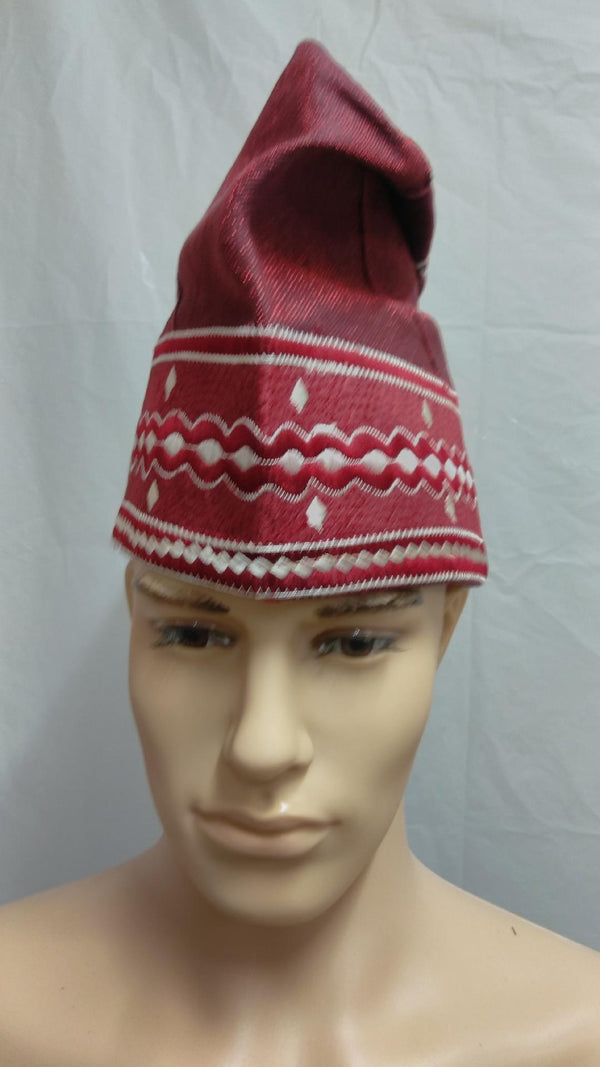 Wine Nigerian Traditional  Native  Wear Men Cap for Traditional Ceremoneis - Ladybee Swiss Lace